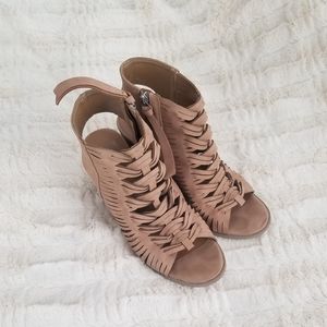 High heeled peep toe boots